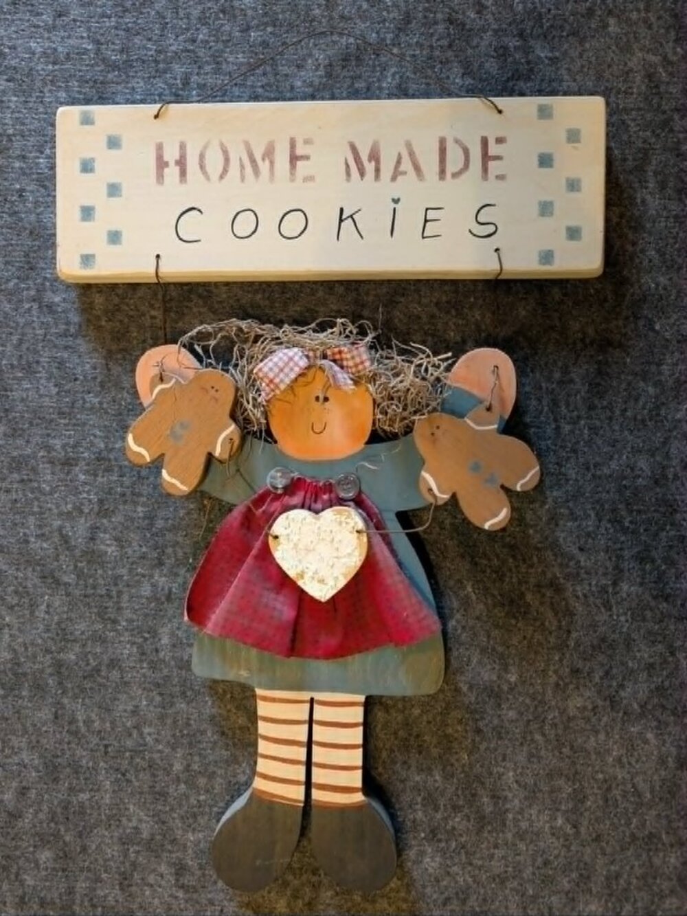 Primitive "Home Made Cookies" Wooden Wall Sign with Gingerbread Girl – Country K